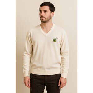 Aureus Vintage Cream V-Neck Golf Sweater “Edinburgh USA” Embroidered Logo